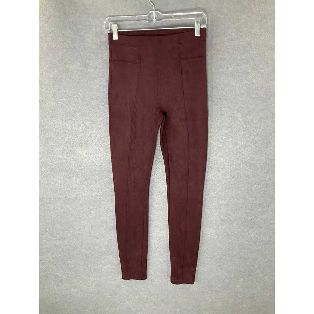 Spanx Faux Suede Leggings High Waisted Pull On Pants Burgundy Size S Comfort